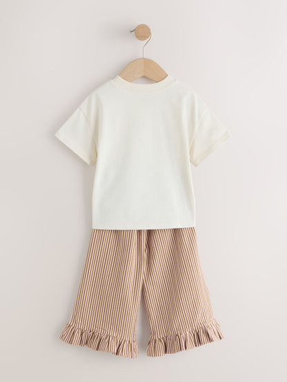 Dsiney Kidz - Ecru White Bunny Short Sleeve T-Shirt and Wide Frill Trousers Set (3mths-7yrs) image 7