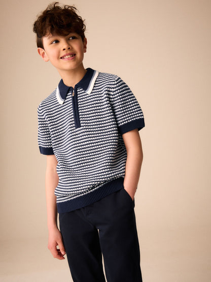 Dsiney Kidz - Navy/Blue Textured Knitted Polo Shirt (3-16yrs) image 1