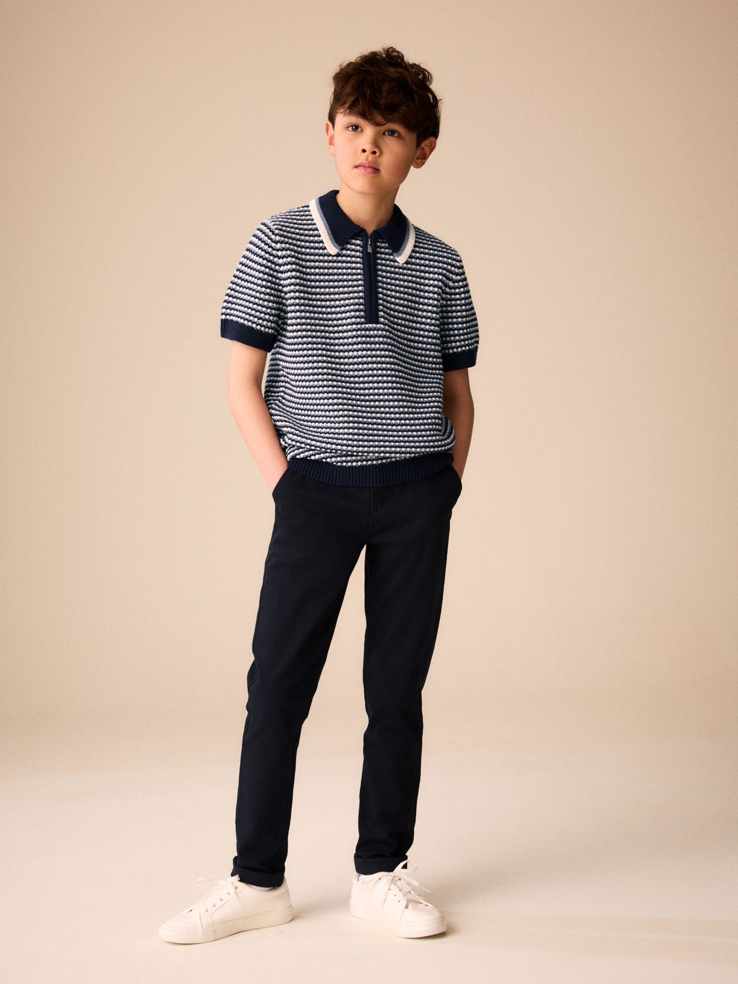 Dsiney Kidz - Navy/Blue Textured Knitted Polo Shirt (3-16yrs) image 2