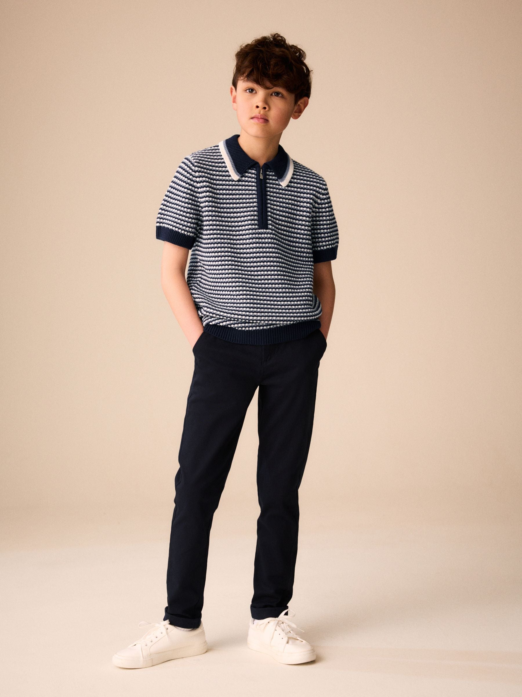 Dsiney Kidz - Navy/Blue Textured Knitted Polo Shirt (3-16yrs) image 2