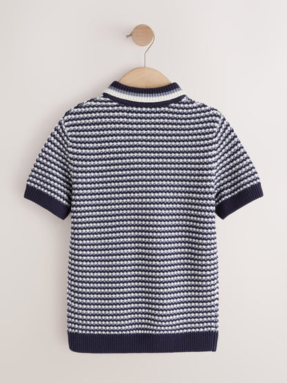 Dsiney Kidz - Navy/Blue Textured Knitted Polo Shirt (3-16yrs) image 6