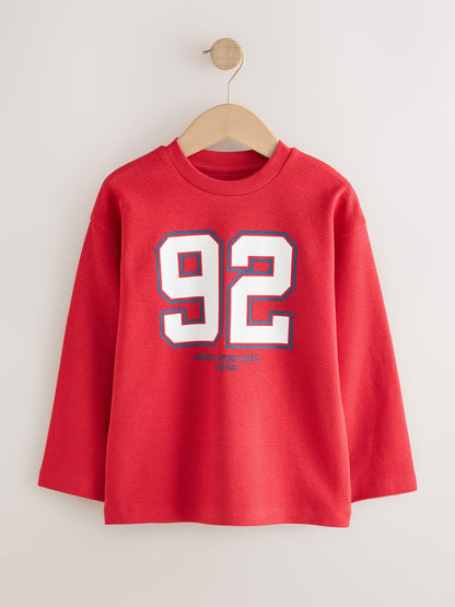 Dsiney Kidz - Blue/Red/Green Varsity Graphic Long Sleeve Relaxed Fit T-Shirts 3 Pack (3-16yrs) image 3
