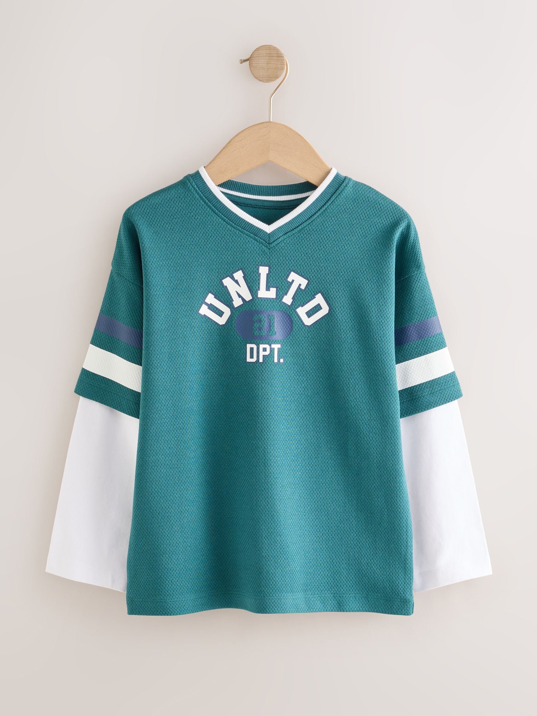Dsiney Kidz - Blue/Red/Green Varsity Graphic Long Sleeve Relaxed Fit T-Shirts 3 Pack (3-16yrs) image 4