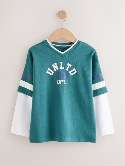 Dsiney Kidz - Blue/Red/Green Varsity Graphic Long Sleeve Relaxed Fit T-Shirts 3 Pack (3-16yrs) image 4