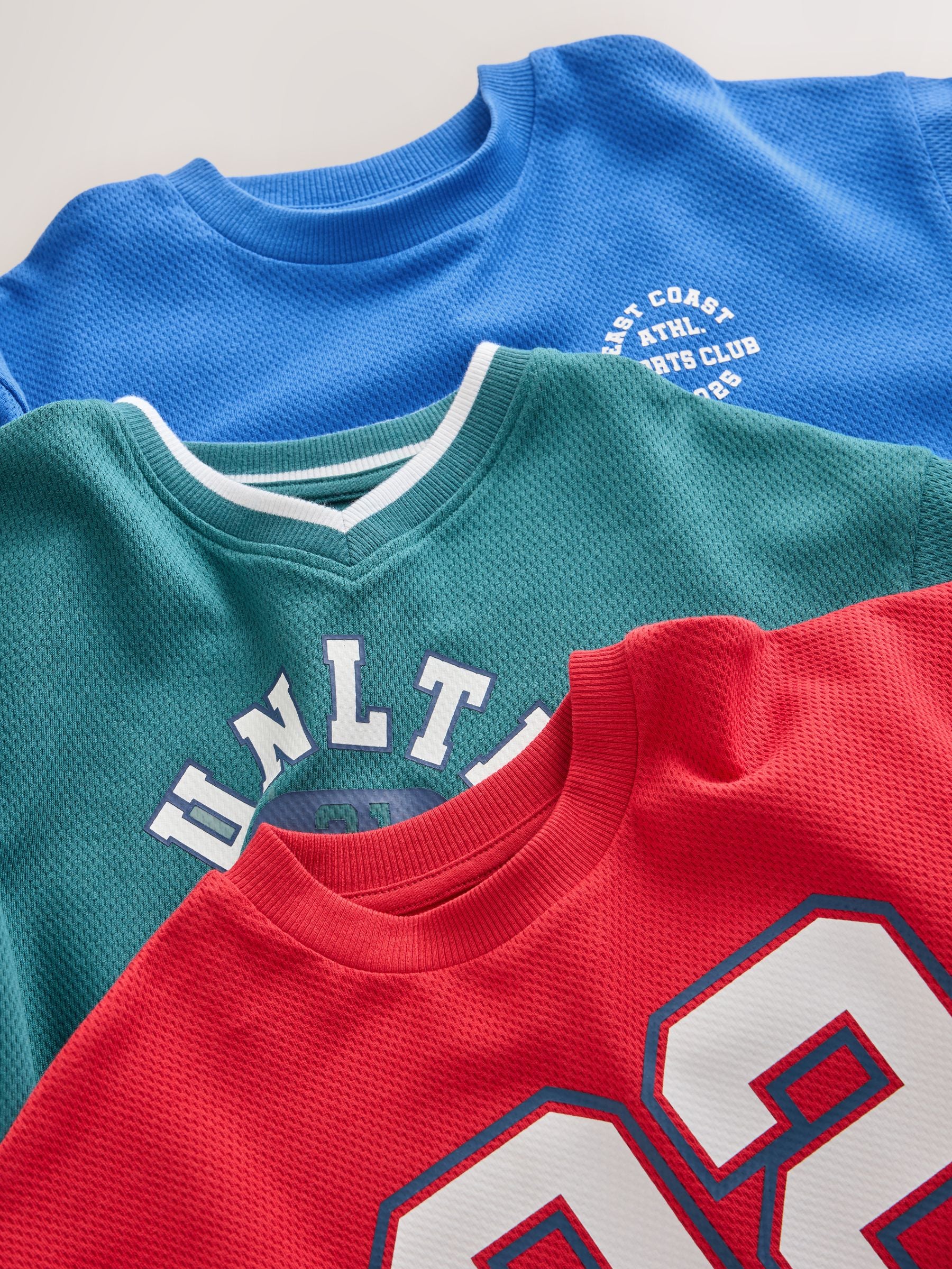 Dsiney Kidz - Blue/Red/Green Varsity Graphic Long Sleeve Relaxed Fit T-Shirts 3 Pack (3-16yrs) image 6