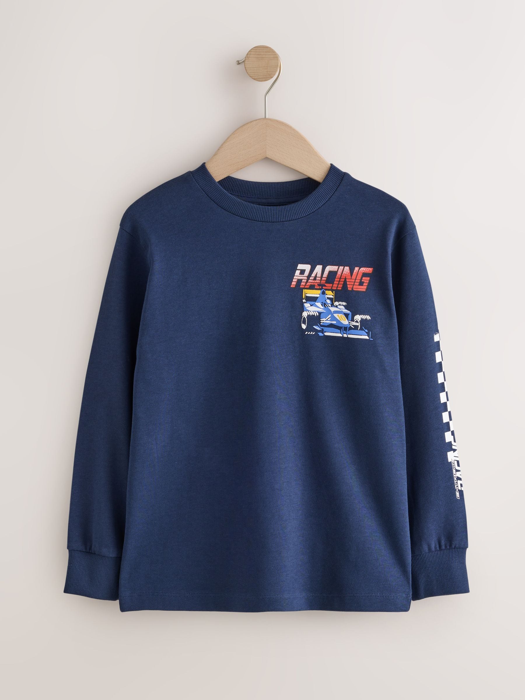 Dsiney Kidz - Red/White/Navy Racing Graphic Long Sleeve Relaxed Fit T-Shirts 3 Pack (3-16yrs) image 2