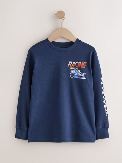 Dsiney Kidz - Red/White/Navy Racing Graphic Long Sleeve Relaxed Fit T-Shirts 3 Pack (3-16yrs) image 2