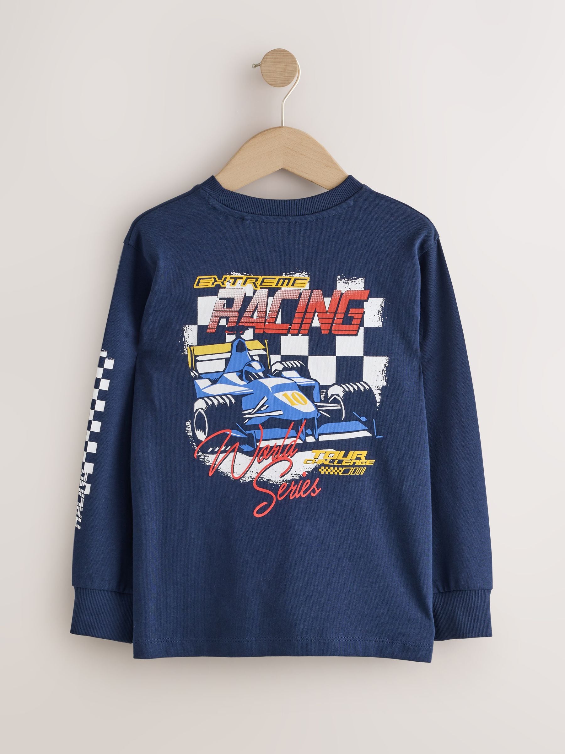 Dsiney Kidz - Red/White/Navy Racing Graphic Long Sleeve Relaxed Fit T-Shirts 3 Pack (3-16yrs) image 5
