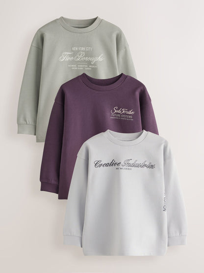 Dsiney Kidz - Grey/Sage/Berry Heavyweight Long Sleeve T-Shirts 3 Pack (3-16yrs) image 1