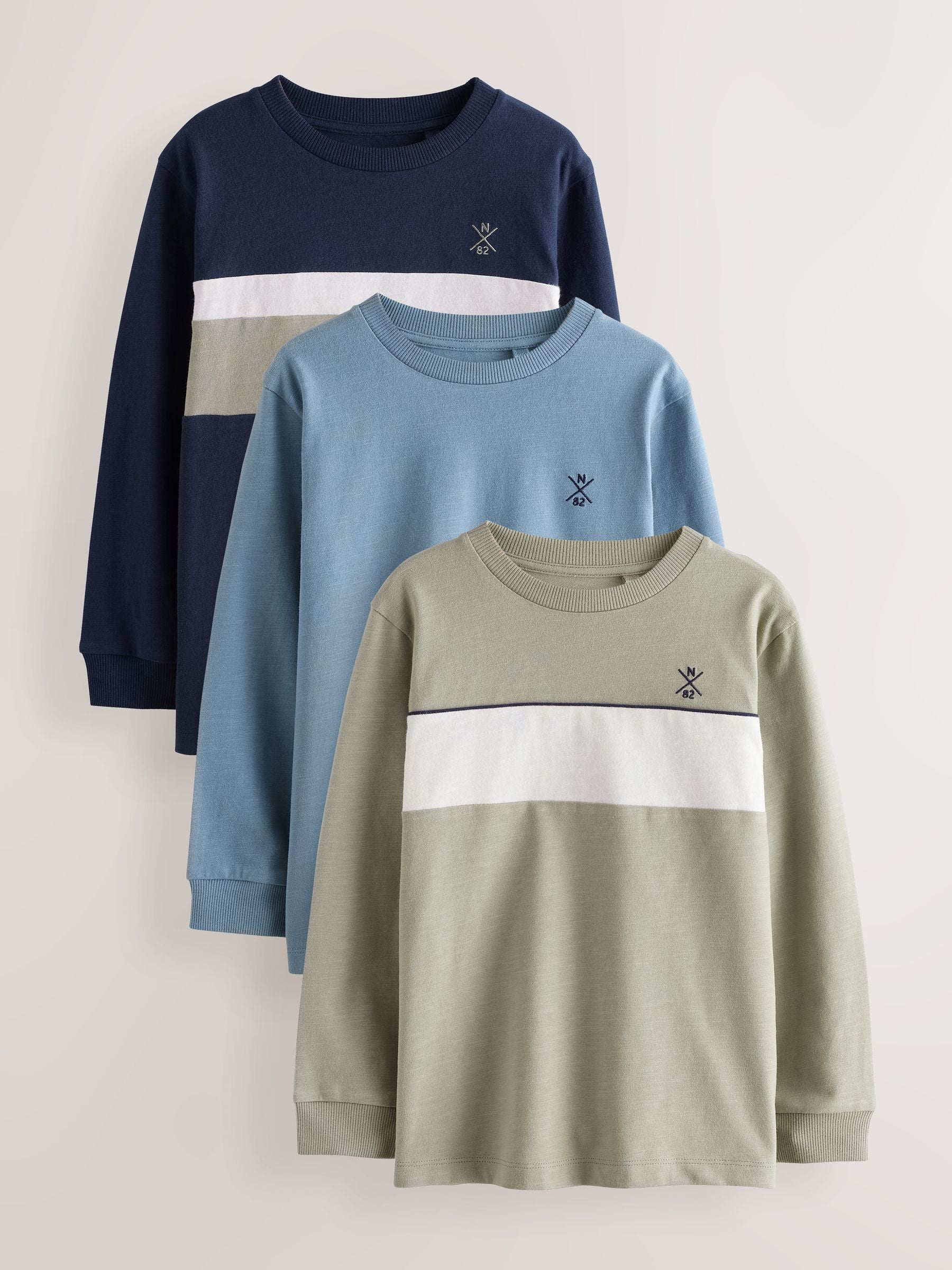 Dsiney Kidz - Green/Blue/Navy Long Sleeve Colourblock T-Shirts 3 Pack (3-16yrs) image 1