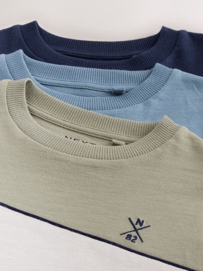 Dsiney Kidz - Green/Blue/Navy Long Sleeve Colourblock T-Shirts 3 Pack (3-16yrs) image 7