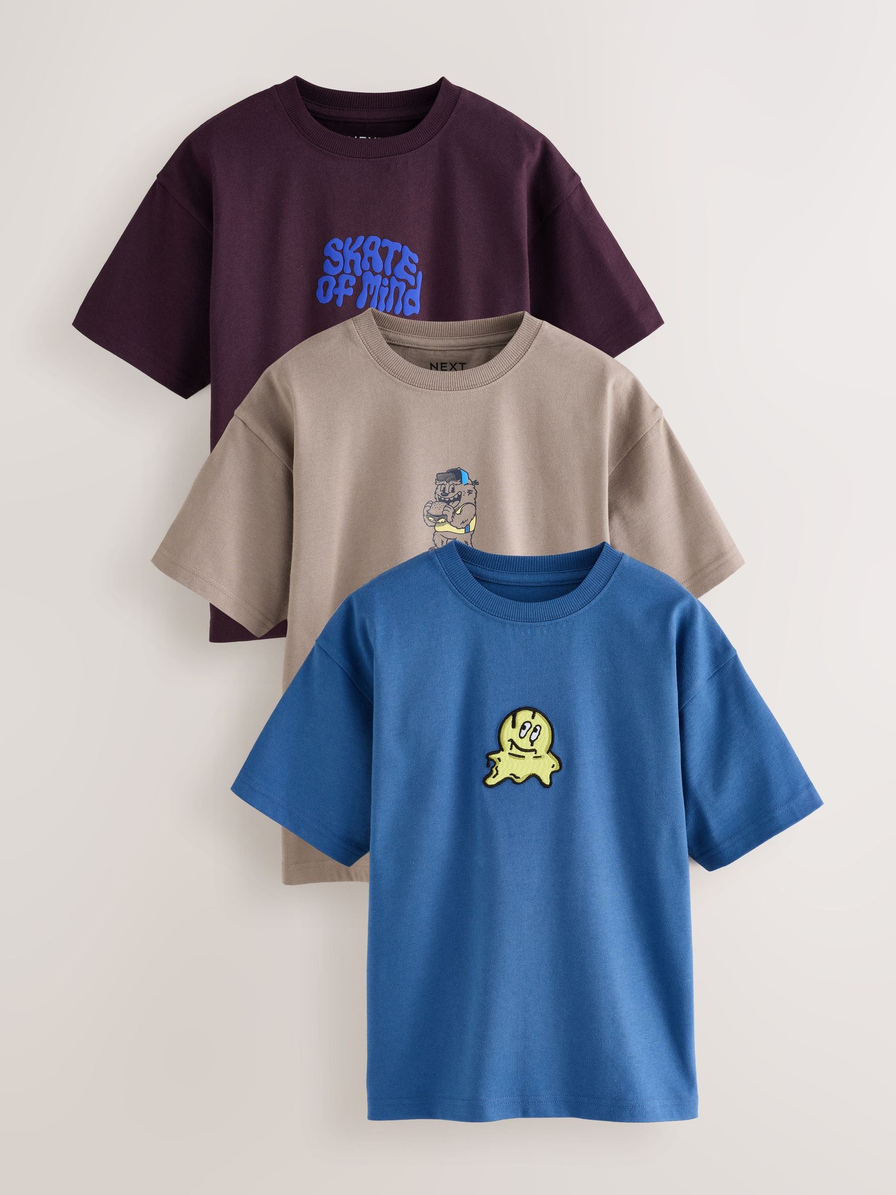 Dsiney Kidz - Blue/Neutral/Plum Relaxed Fit Graphic Print Short Sleeve T-Shirts 3 Pack (3-16yrs) image 1
