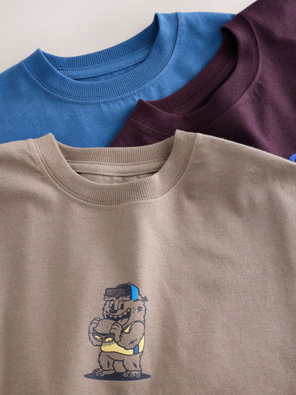 Dsiney Kidz - Blue/Neutral/Plum Relaxed Fit Graphic Print Short Sleeve T-Shirts 3 Pack (3-16yrs) image 6