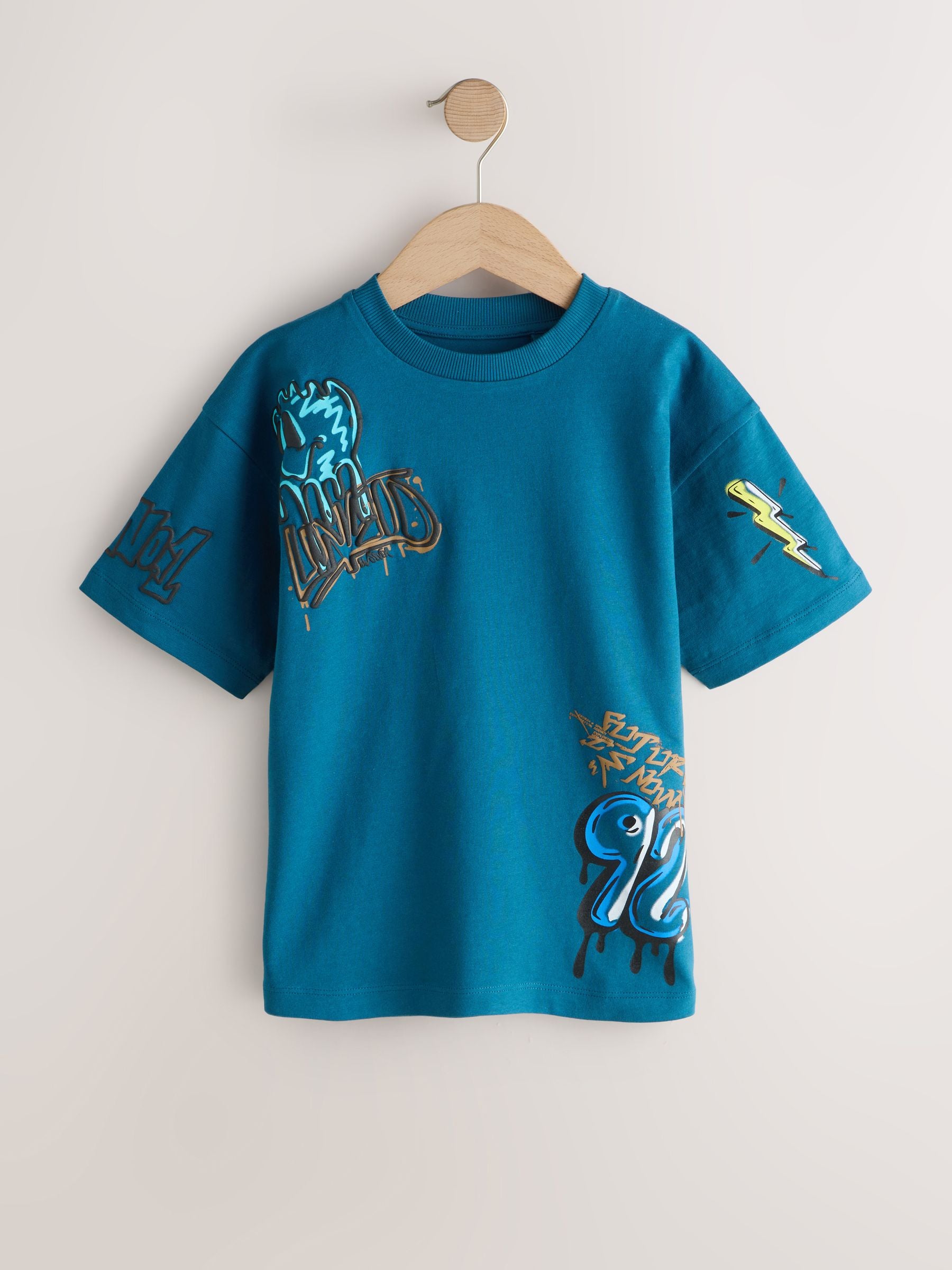 Dsiney Kidz - Blue/Grey/Tan Relaxed Fit Graphic Print Short Sleeve T-Shirts 3 Pack (3-16yrs) image 2