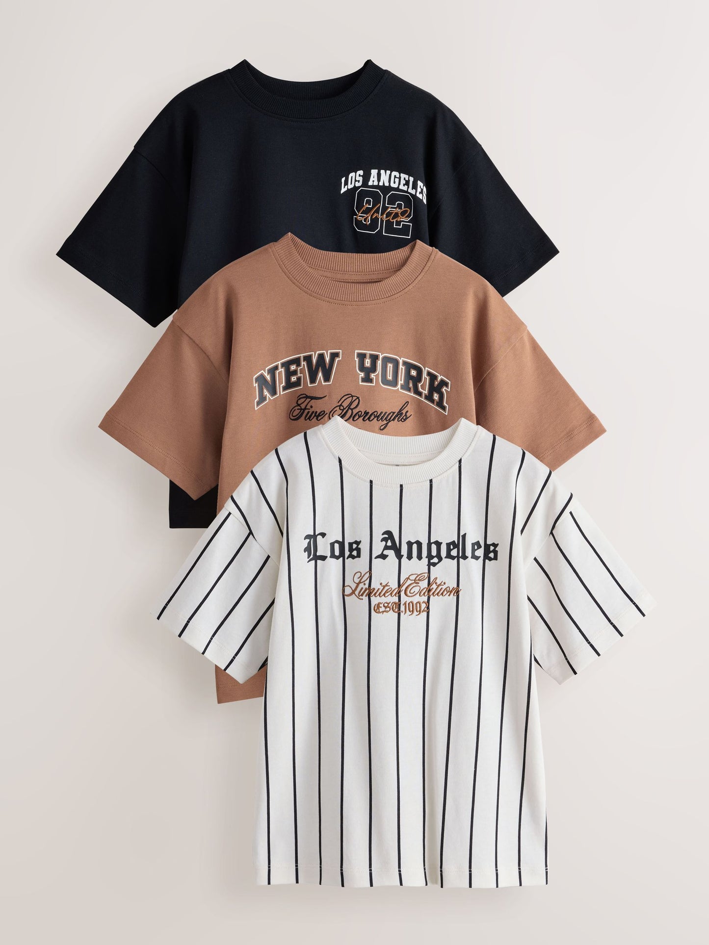 Dsiney Kidz - Brown/Cream/Black Relaxed Fit Graphic Print Short Sleeve T-Shirts 3 Pack (3-16yrs) image 1