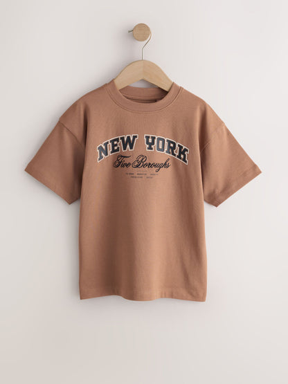 Dsiney Kidz - Brown/Cream/Black Relaxed Fit Graphic Print Short Sleeve T-Shirts 3 Pack (3-16yrs) image 4