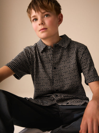 Dsiney Kidz - Black/Tan Geo Short Sleeve Jersey Shirt (3-16yrs) image 1