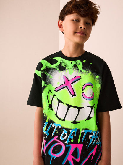 Dsiney Kidz - Black Graffiti Short Sleeve Graphic T-Shirt (3-16yrs) image 1