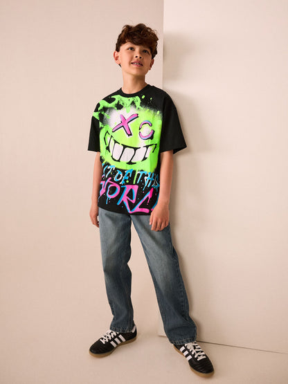 Dsiney Kidz - Black Graffiti Short Sleeve Graphic T-Shirt (3-16yrs) image 2