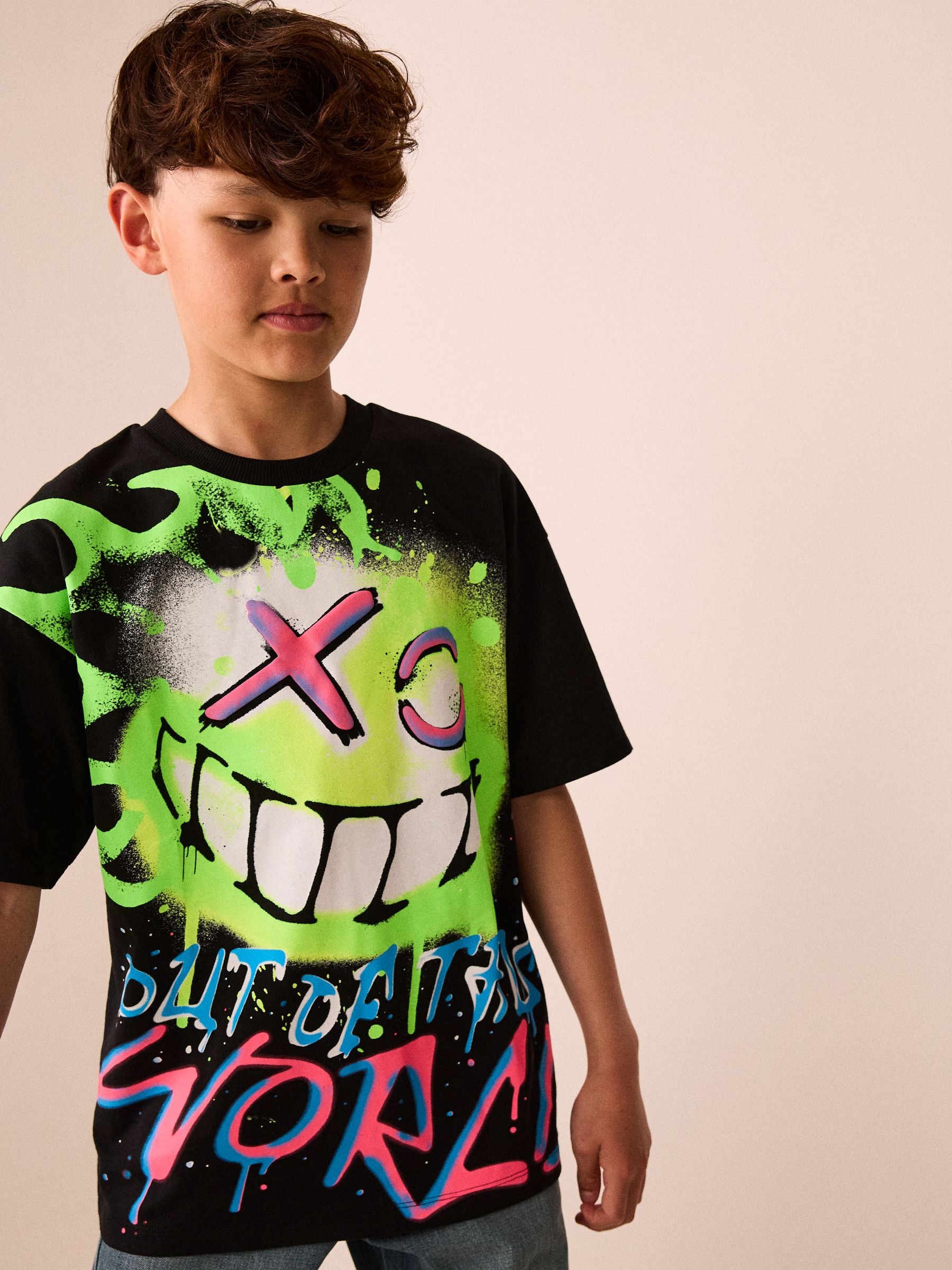Dsiney Kidz - Black Graffiti Short Sleeve Graphic T-Shirt (3-16yrs) image 4