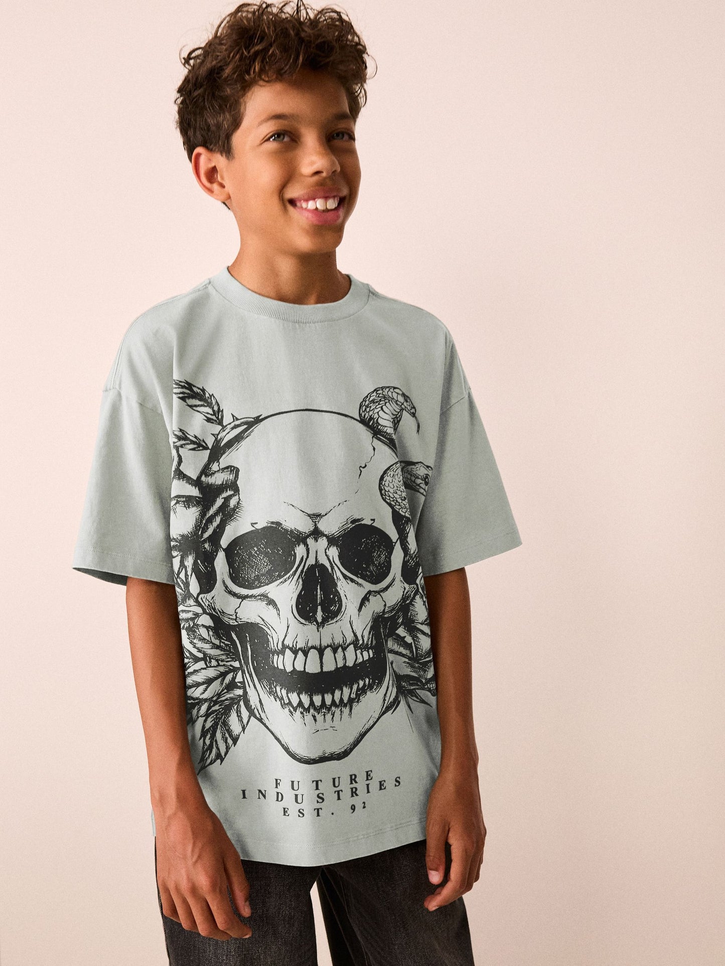 Dsiney Kidz - Grey Skull Short Sleeve Graphic T-Shirt (3-16yrs) image 1