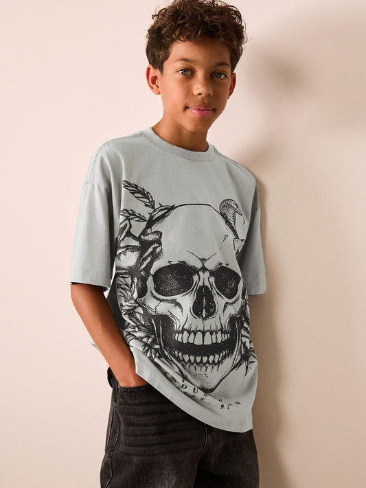 Dsiney Kidz - Grey Skull Short Sleeve Graphic T-Shirt (3-16yrs) image 2