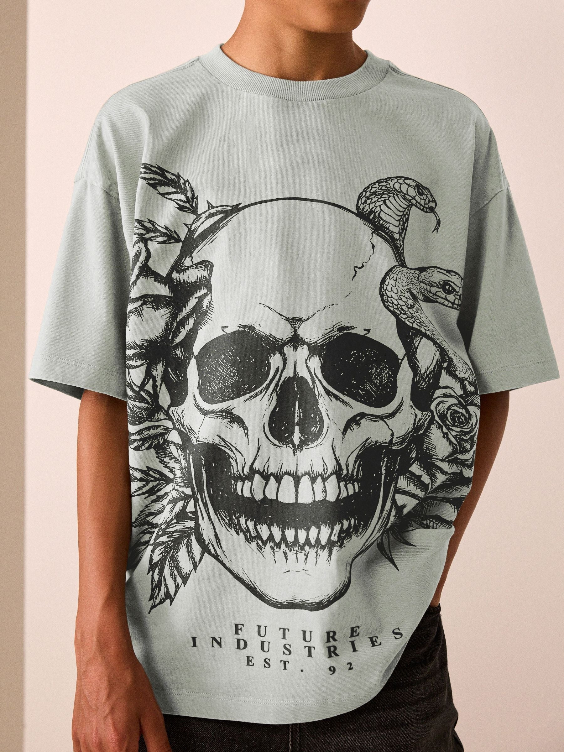 Dsiney Kidz - Grey Skull Short Sleeve Graphic T-Shirt (3-16yrs) image 4