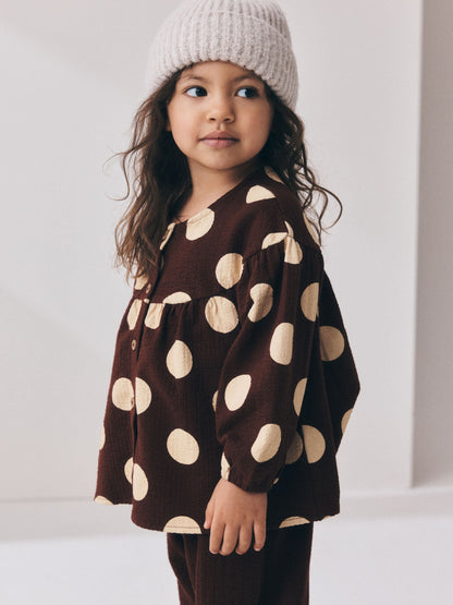 Brown/Cream Long Sleeve Blouse and Bloomer Trousers Set (3mths-7yrs) image 2