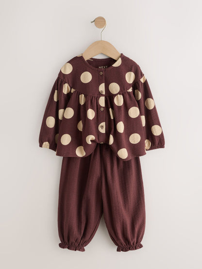 Brown/Cream Long Sleeve Blouse and Bloomer Trousers Set (3mths-7yrs) image 7