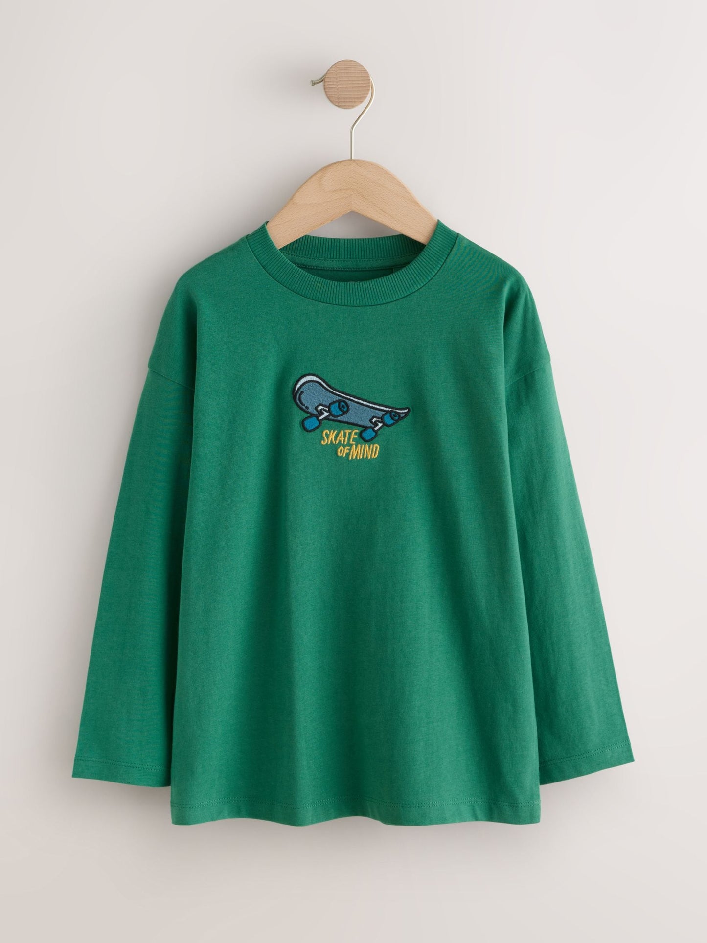 Dsiney Kidz - Green Skate Embroidery Relaxed Fit Graphic Long Sleeve Cotton T-Shirt (3-16yrs) image 4