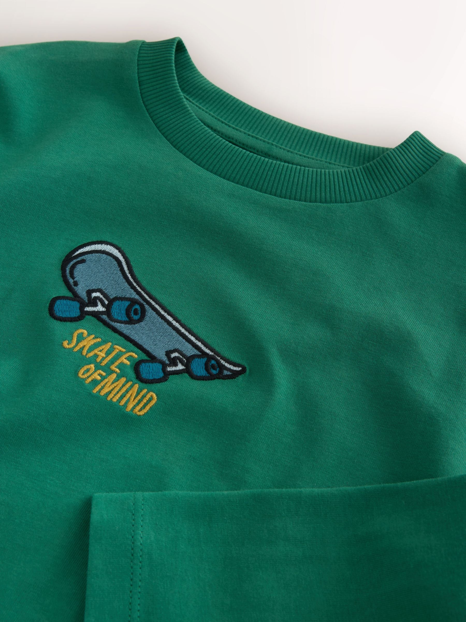 Dsiney Kidz - Green Skate Embroidery Relaxed Fit Graphic Long Sleeve Cotton T-Shirt (3-16yrs) image 7