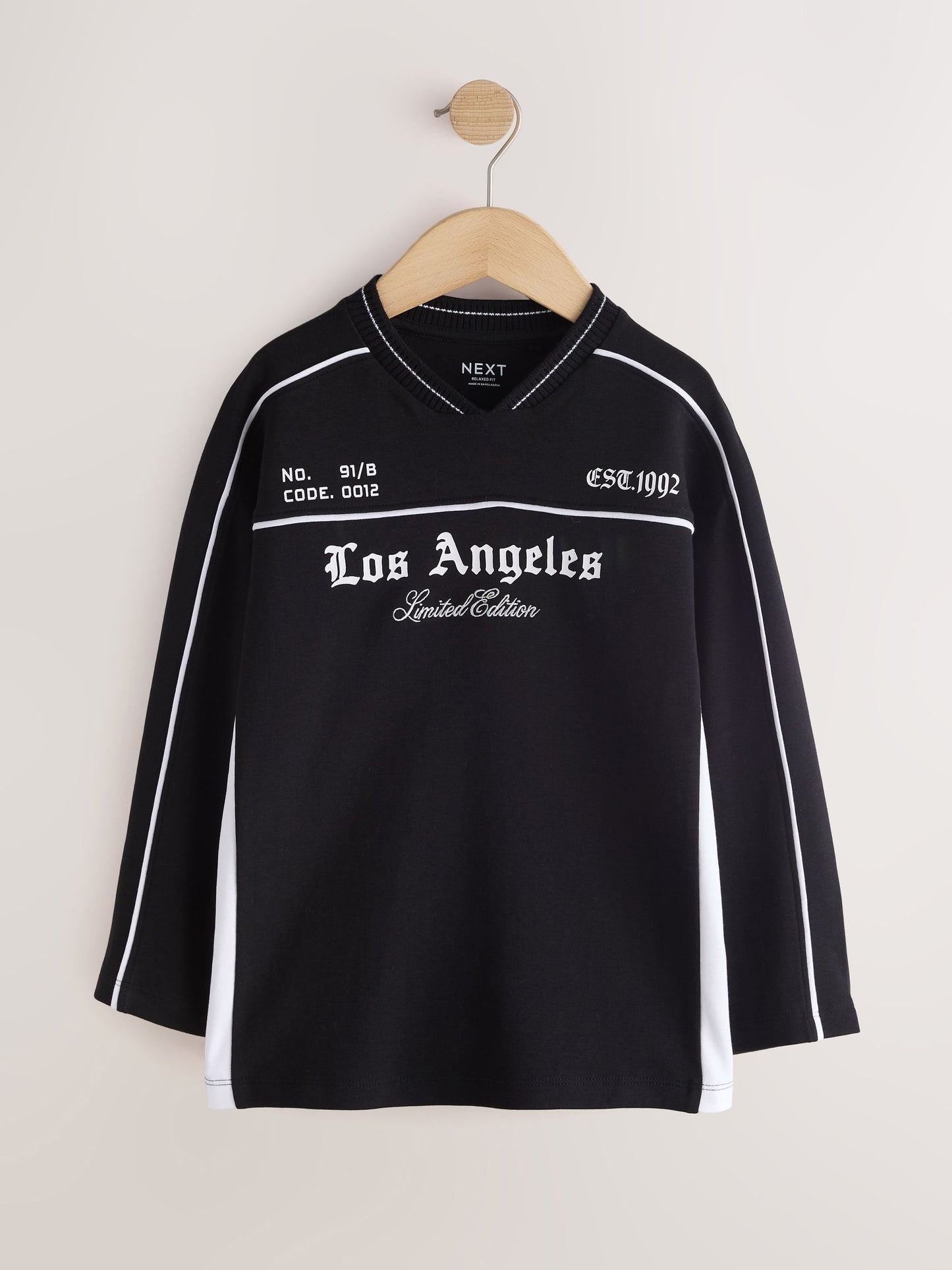 Dsiney Kidz - Black/White Varsity Relaxed Fit Graphic Long Sleeve Cotton T-Shirt (3-16yrs) image 1