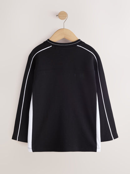 Dsiney Kidz - Black/White Varsity Relaxed Fit Graphic Long Sleeve Cotton T-Shirt (3-16yrs) image 2