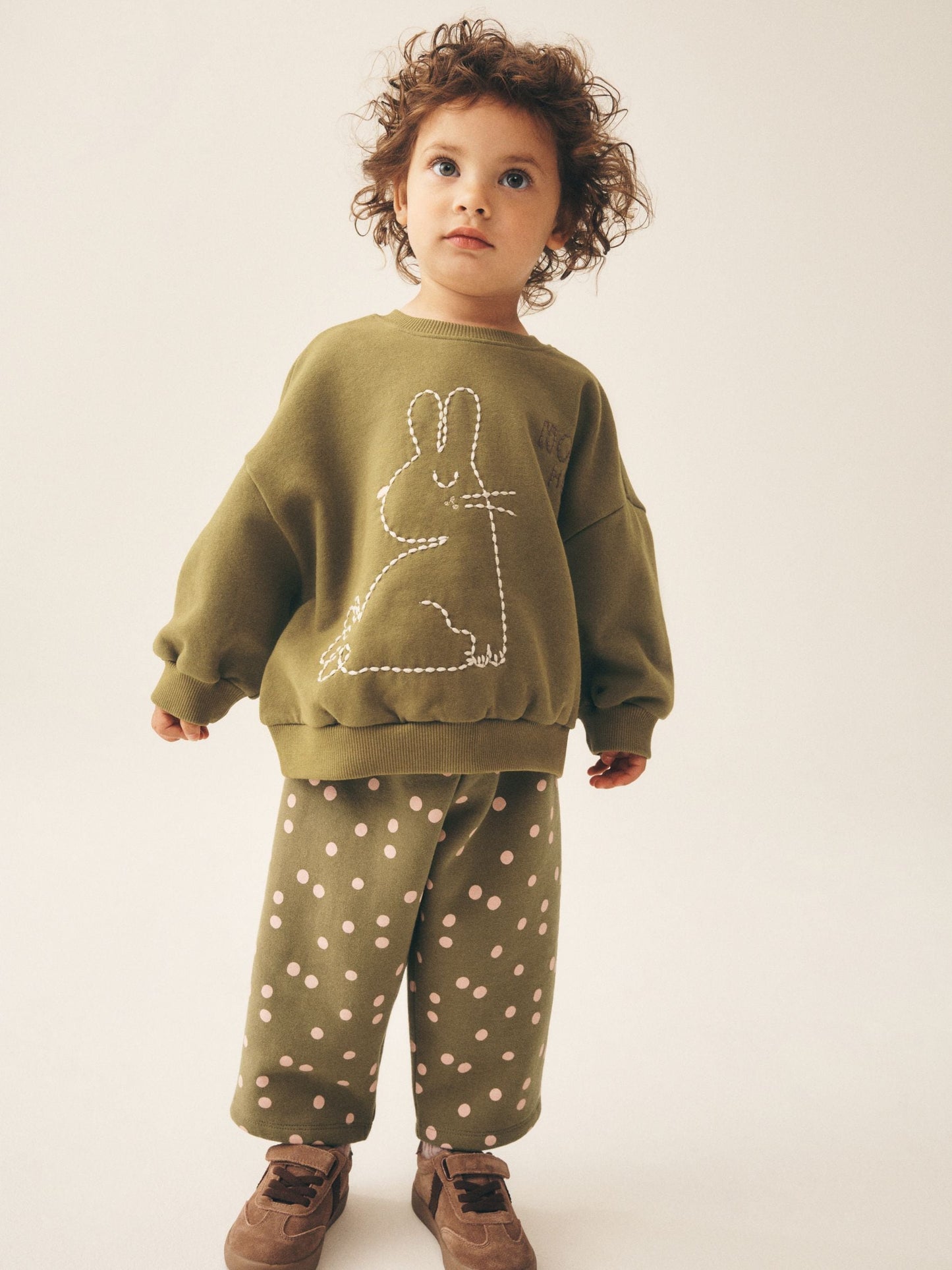 Khaki Green Bunny Sweatshirt and Barrel Leg Set (3mths-7yrs) image 1
