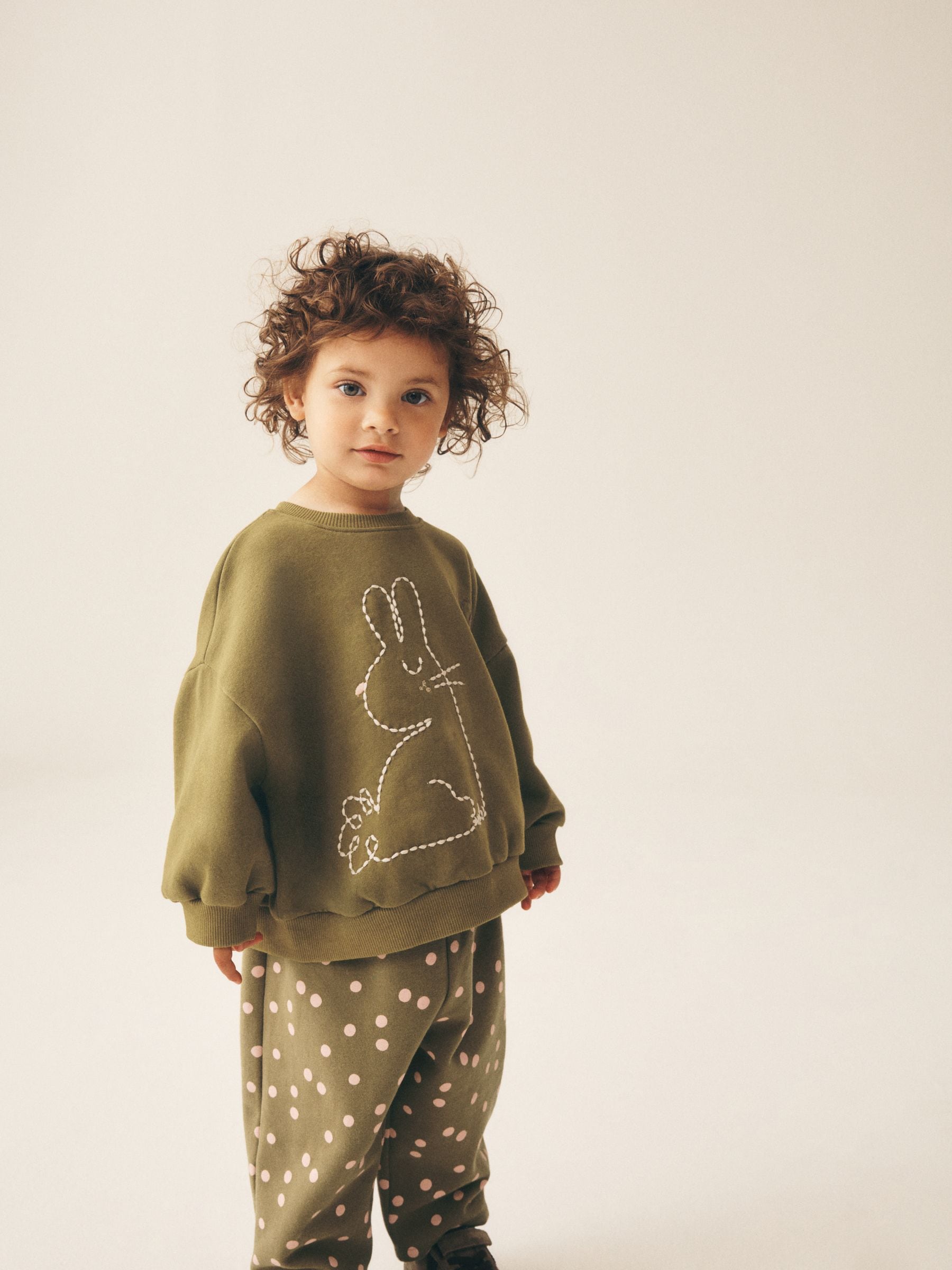 Khaki Green Bunny Sweatshirt and Barrel Leg Set (3mths-7yrs) image 2