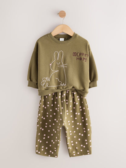 Khaki Green Bunny Sweatshirt and Barrel Leg Set (3mths-7yrs) image 5
