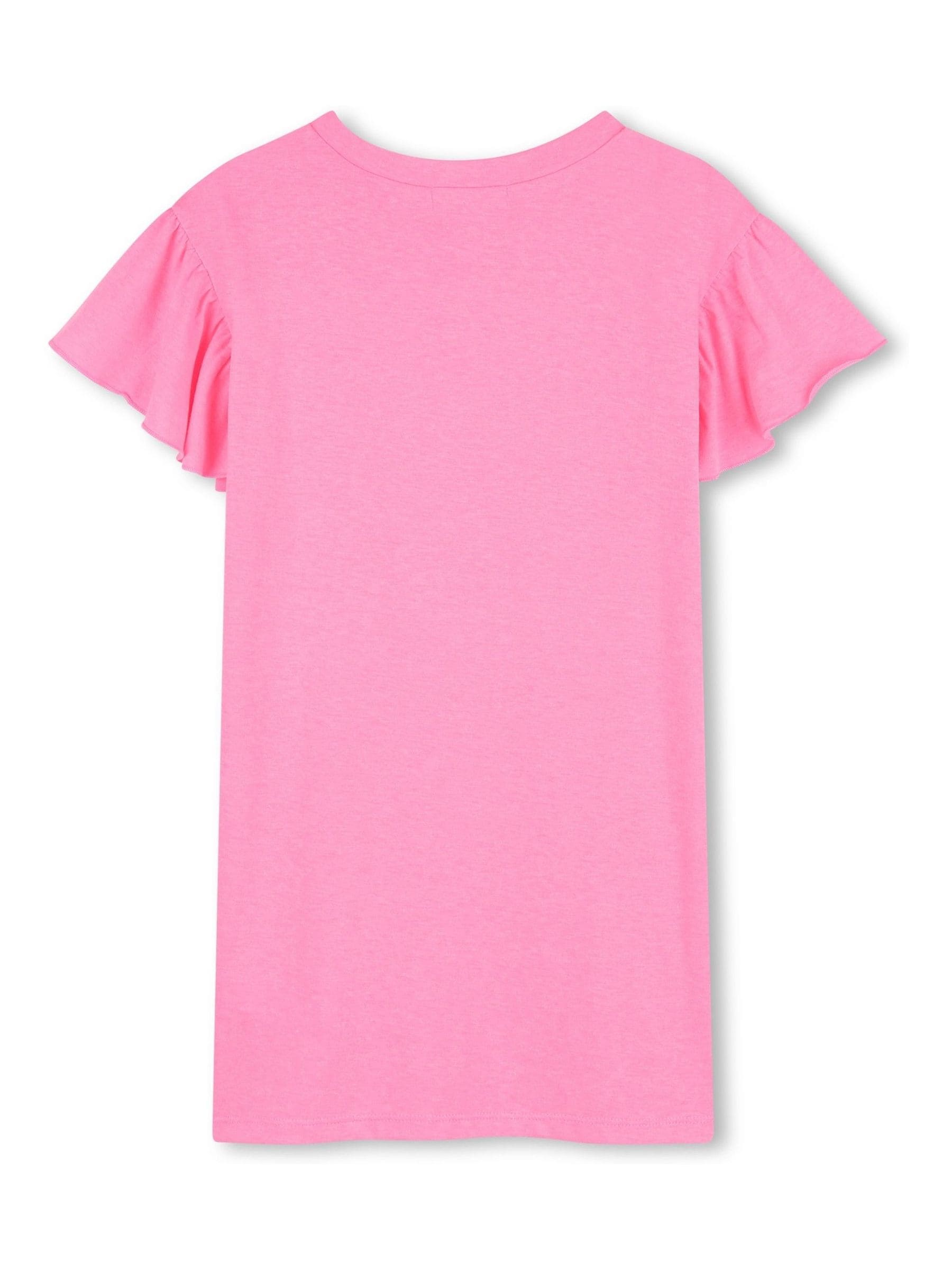 Billieblush Glitter Logo Pink T-Shirt Dress With Frill Sleeves image 2