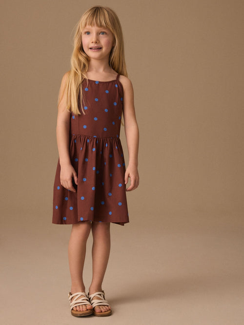 Chocolate Brown Spot Strappy Dress (3-16yrs) image 1
