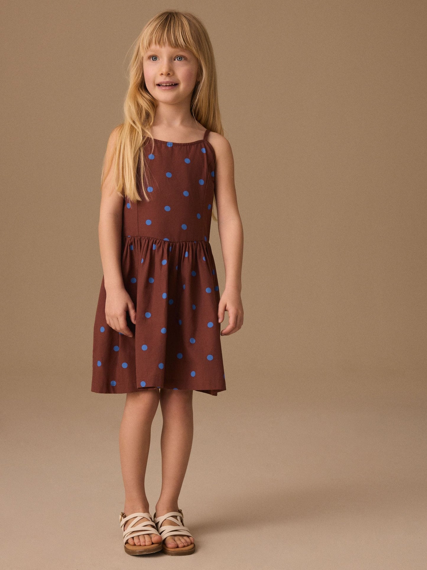 Chocolate Brown Spot Strappy Dress (3-16yrs) image 1
