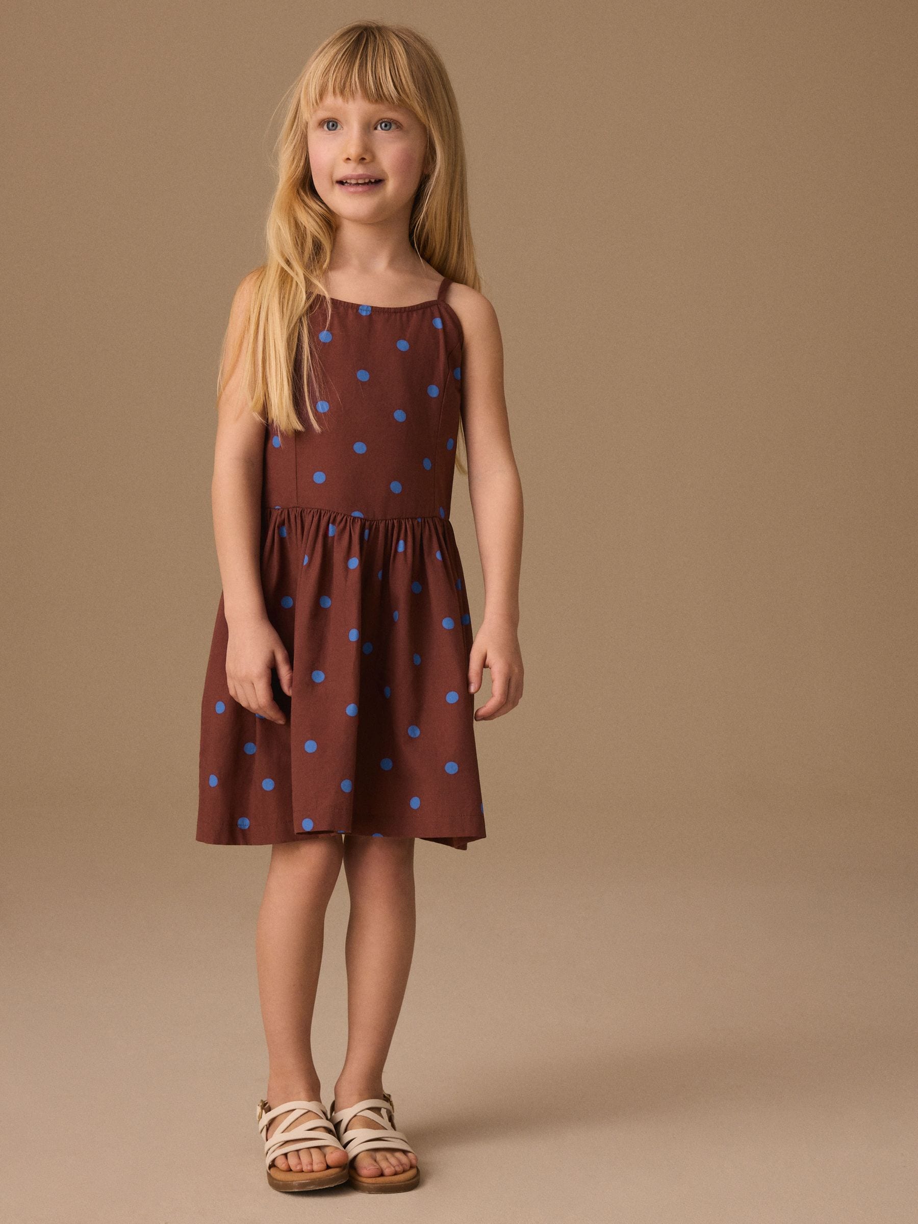 Chocolate Brown Spot Strappy Dress (3-16yrs) image 1