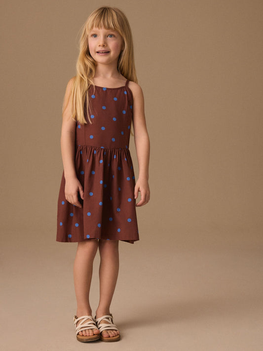 Chocolate Brown Spot Strappy Dress (3-16yrs) image 1