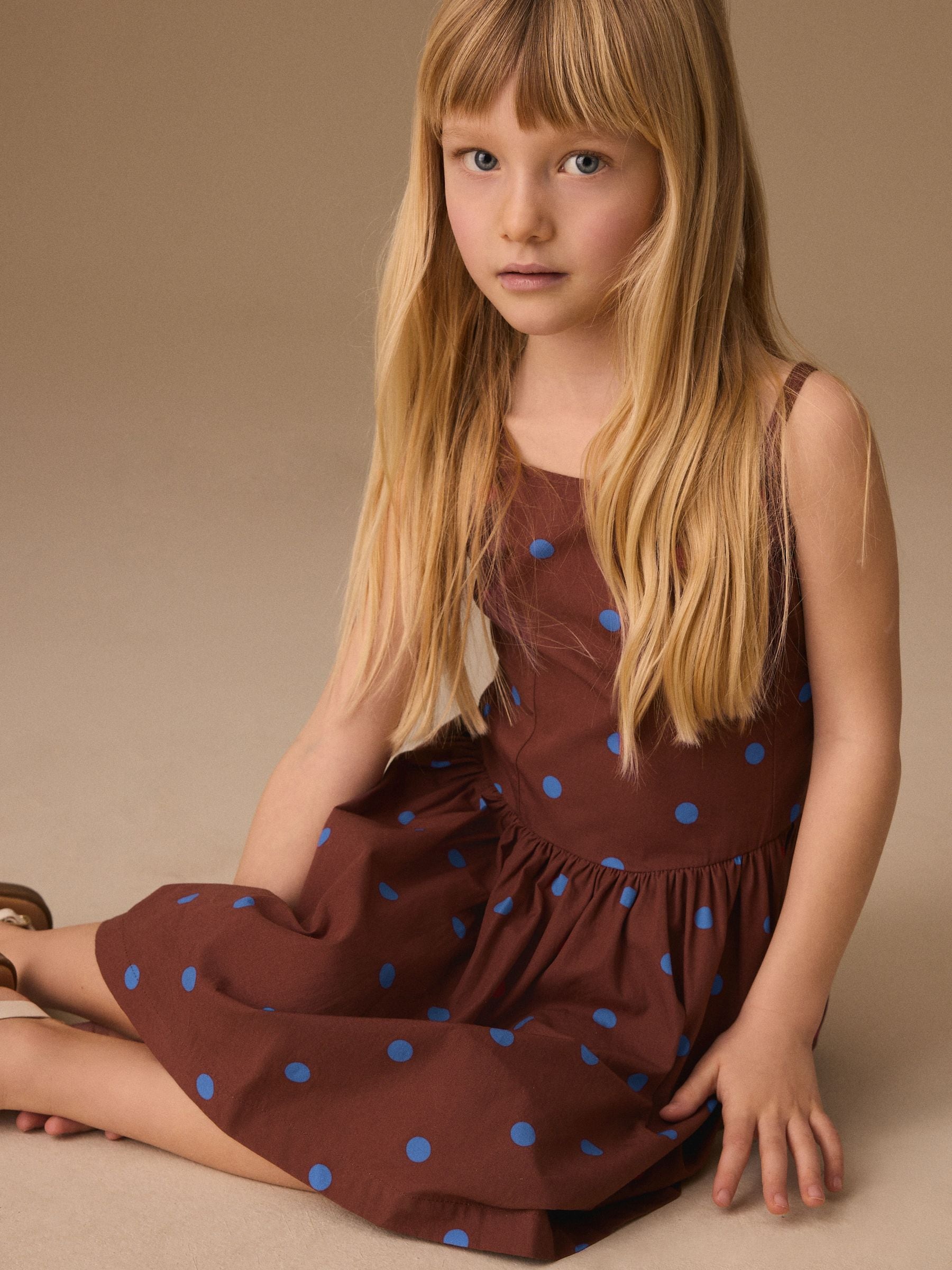 Chocolate Brown Spot Strappy Dress (3-16yrs) image 2