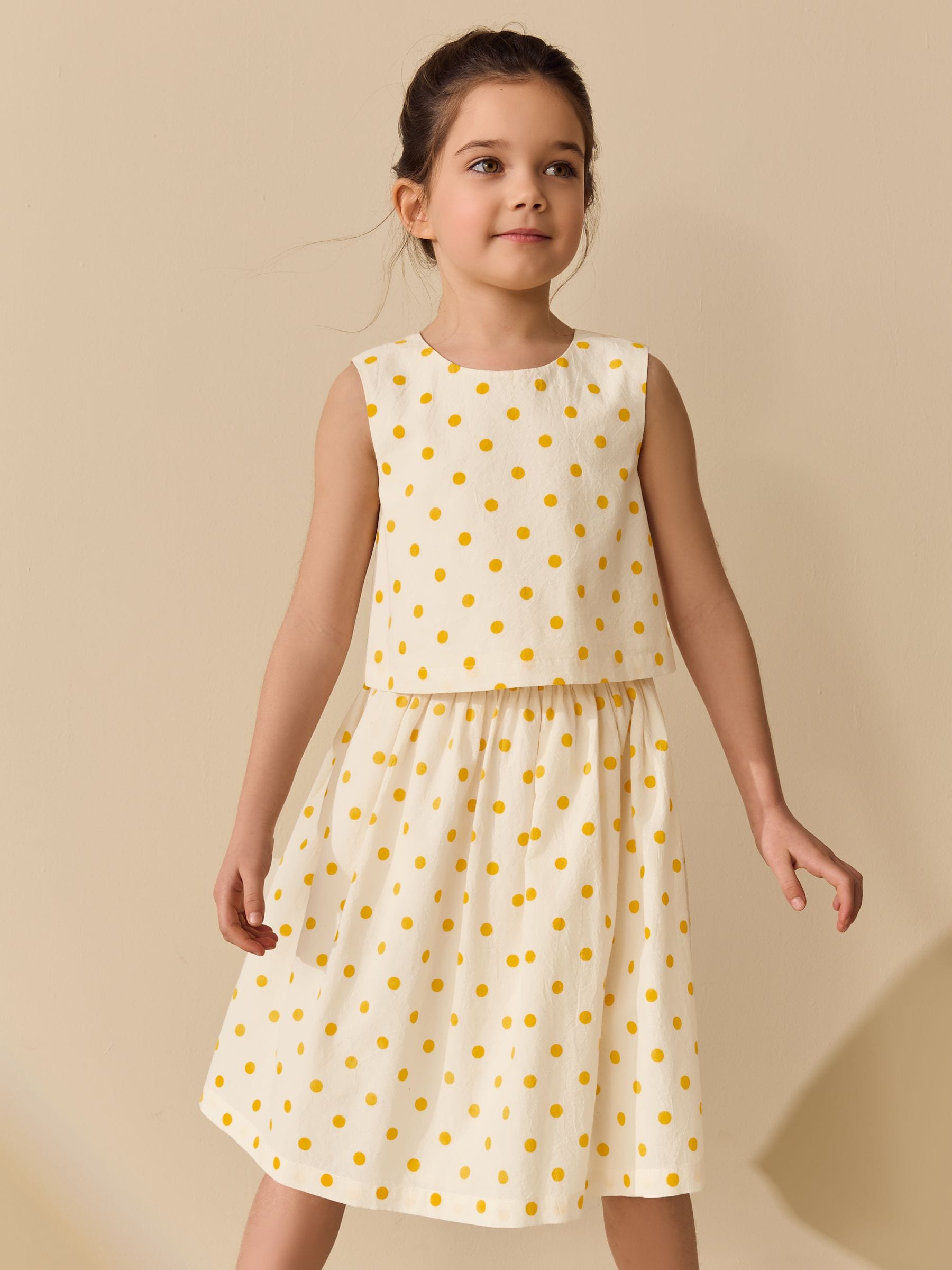 Yellow/White Spot Blouse and Skirt Set (3-16yrs) image 1