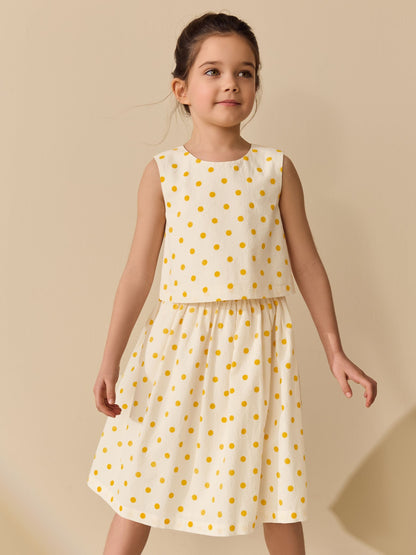 Yellow/White Spot Blouse and Skirt Set (3-16yrs) image 1