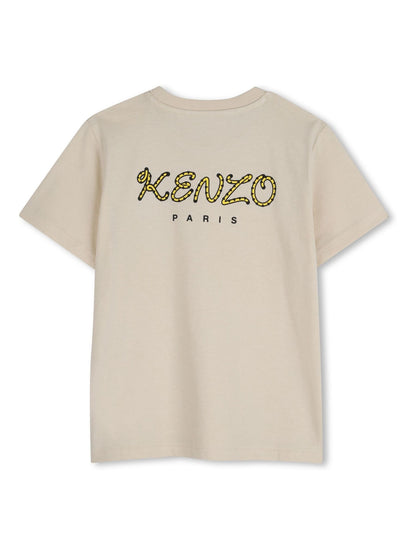 Kenzo Kids Cream Back Graphic Logo Crew Neck Short Sleeve T-Shirt image 2