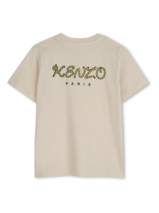 Kenzo Kids Cream Back Graphic Logo Crew Neck Short Sleeve T-Shirt image 2