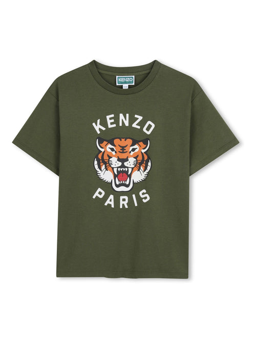 KENZO KIDS Green Graphic Logo Crew Neck Short Sleeve T-Shirt image 1