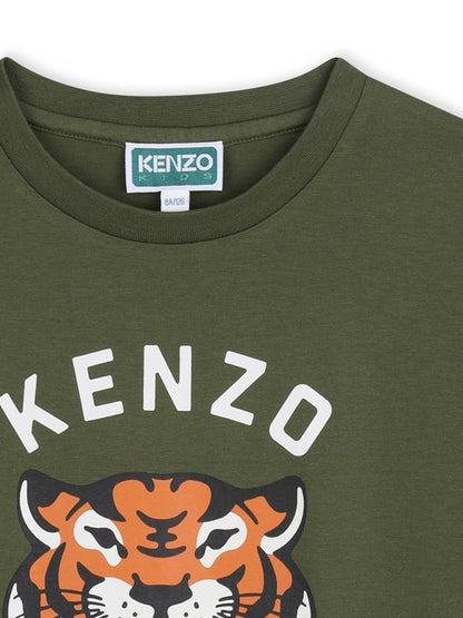 KENZO KIDS Green Graphic Logo Crew Neck Short Sleeve T-Shirt image 3