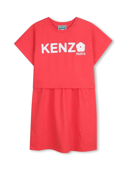 KENZO KIDS Red Logo Crew Neck Short Sleeve Dress image 1