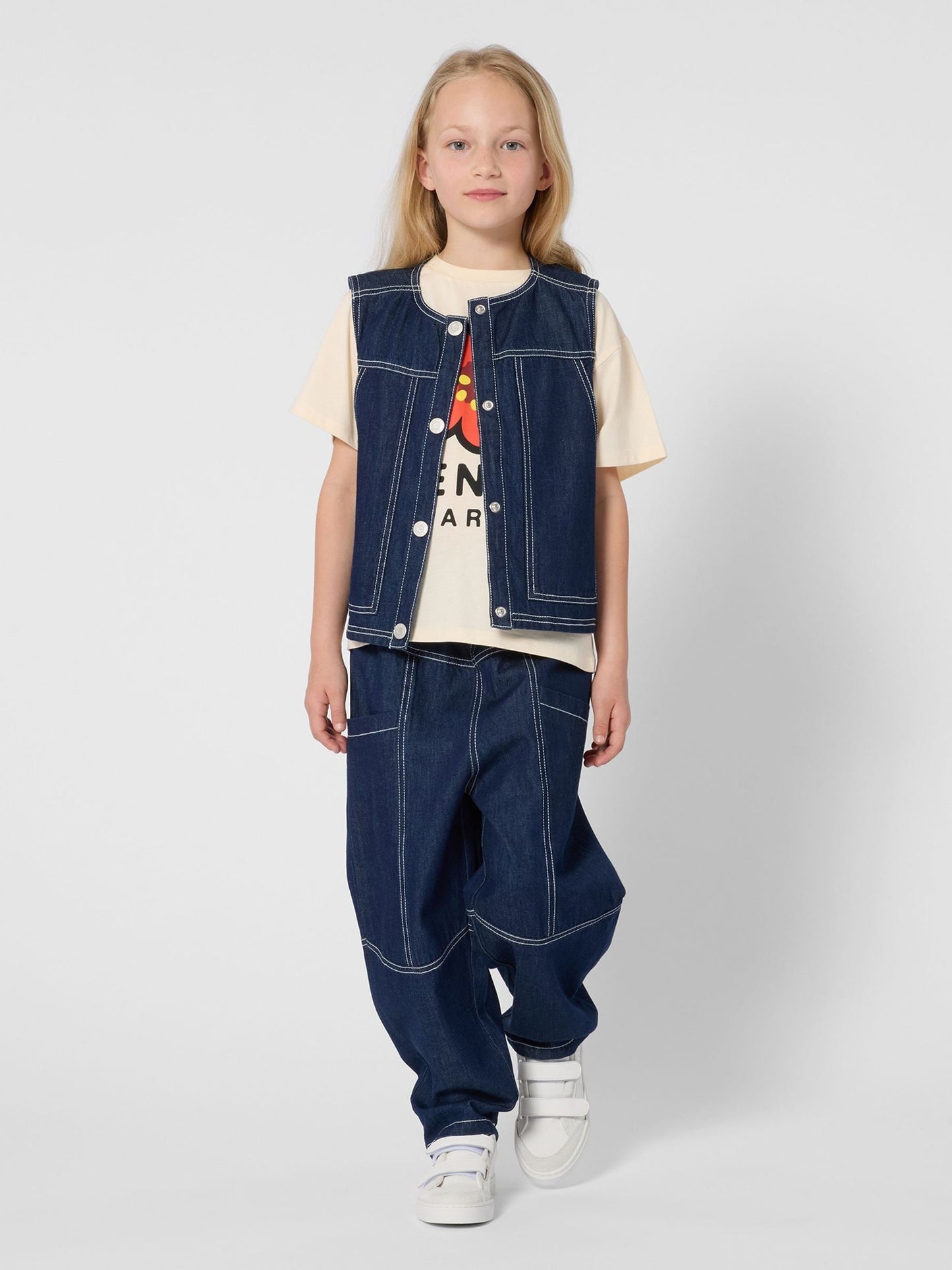 KENZO KIDS Cream Graphic Logo Crew Neck Short Sleeve T-Shirt image 1